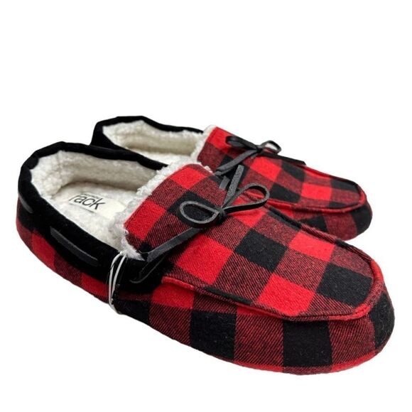 Nordstrom Rack Slippers Womens Size Large Bonfire Red Black Buffalo Check NWT - Picture 1 of 8
